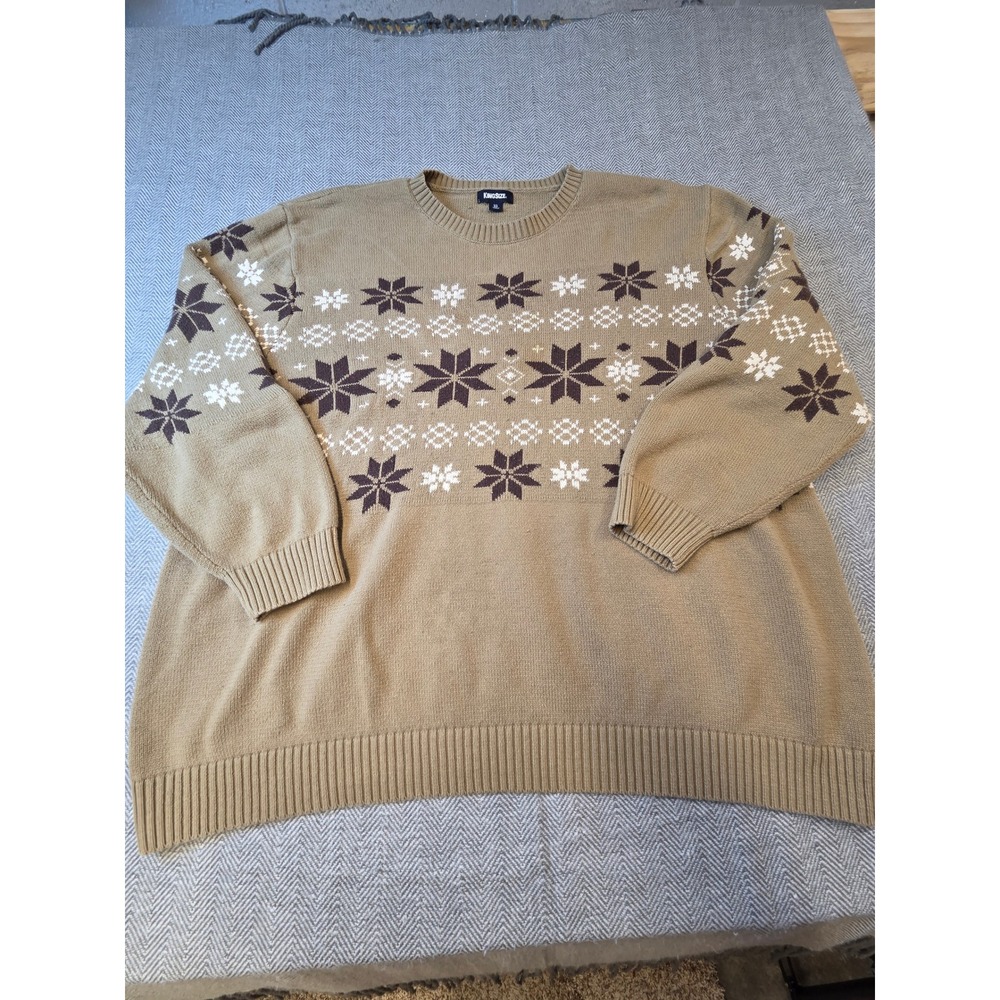 KingSize Sweater Women's 5XL Big Khaki Fair Isle Snowflake Oversized Ribbed Hem